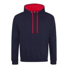 Just Hoods Uniszex kapucnis pulóver kontrasztos színű kapucni béléssel AWJH003, New French Navy/Fire Red-XL