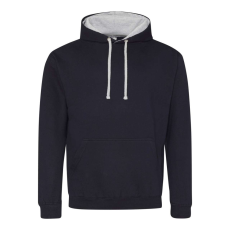 Just Hoods Uniszex kapucnis pulóver kontrasztos színű kapucni béléssel AWJH003, New French Navy/Heather Grey-3XL