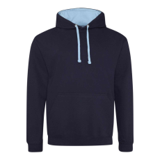 Just Hoods Uniszex kapucnis pulóver kontrasztos színű kapucni béléssel AWJH003, New French Navy/Sky Blue-S