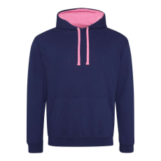 Just Hoods Uniszex kapucnis pulóver kontrasztos színű kapucni béléssel AWJH003, Oxford Navy/Candyfloss Pink-L