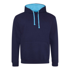Just Hoods Uniszex kapucnis pulóver kontrasztos színű kapucni béléssel AWJH003, Oxford Navy/Hawaiian Blue-S