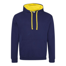 Just Hoods Uniszex kapucnis pulóver kontrasztos színű kapucni béléssel AWJH003, Oxford Navy/Sun Yellow-XL