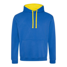 Just Hoods Uniszex kapucnis pulóver kontrasztos színű kapucni béléssel AWJH003, Royal Blue/Sun Yellow-M