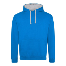 Just Hoods Uniszex kapucnis pulóver kontrasztos színű kapucni béléssel AWJH003, Sapphire Blue/Heather Grey-S