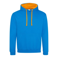 Just Hoods Uniszex kapucnis pulóver kontrasztos színű kapucni béléssel AWJH003, Sapphire Blue/Orange Crush-L
