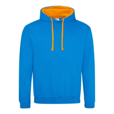 Just Hoods Uniszex kapucnis pulóver kontrasztos színű kapucni béléssel AWJH003, Sapphire Blue/Orange Crush-XS