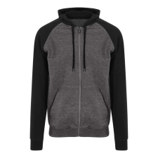 Just Hoods Uniszex kétszínű kapucnis cipzáros pulóver AWJH063, Charcoal Grey/Jet Black-XL férfi pulóver, kardigán