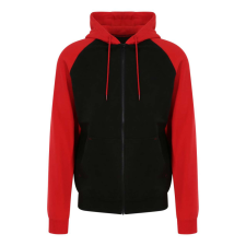 Just Hoods Uniszex kétszínű kapucnis cipzáros pulóver AWJH063, Jet Black/Fire Red-S férfi pulóver, kardigán