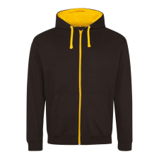 Just Hoods Uniszex pulóver kontrasztos színű cipzárral kapucnival AWJH053, Jet Black/Gold-L férfi pulóver, kardigán