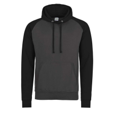 Just Hoods Uniszex raglános kétszínű kapucnis pulóver AWJH009, Charcoal Grey/Jet Black-2XL férfi pulóver, kardigán