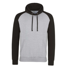 Just Hoods Uniszex raglános kétszínű kapucnis pulóver AWJH009, Heather Grey/Jet Black-M férfi pulóver, kardigán