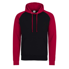 Just Hoods Uniszex raglános kétszínű kapucnis pulóver AWJH009, Jet Black/Fire Red-L férfi pulóver, kardigán