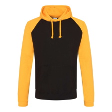 Just Hoods Uniszex raglános kétszínű kapucnis pulóver AWJH009, Jet Black/Gold-S férfi pulóver, kardigán