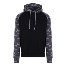 Just Hoods Uniszex raglános kétszínű kapucnis pulóver AWJH009, Solid Black/Black Camo-L
