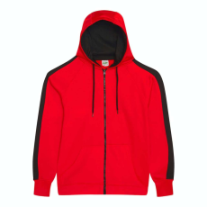 Just Hoods Uniszex sport kapucnis cipzáros pulóver kontrasztos betéttel AWJH066, Fire Red/Jet Black-2XL