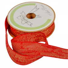  Juta szalag arany szállal szőtt piros 25mmx10m dekorációs kellék