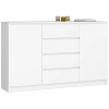  K160 Komód, 4 fiókkal és 2 szekrénnyel, 16 mm-es laminált lap, 160x40x99 cm, fehér