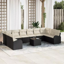  Kanapé Szett párnával 11 pcs Fekete Polyrattan kerti bútor
