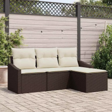  Kanapé Szett párnával 4 pcs Barna polirattan kerti bútor