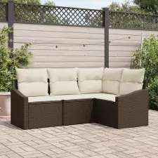  Kanapé Szett párnával 4 pcs Barna polirattan kerti bútor