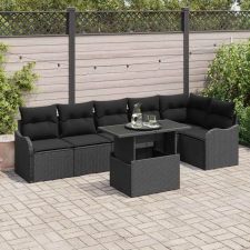  Kanapé Szett párnával 7 pcs Fekete Poli rattan kerti bútor