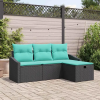  Kanapé Szett párnával tárolóval 4 pcs Fekete Poli rattan