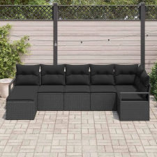  Kanapé Szett párnával tárolóval 7 pcs Fekete polirattan kerti bútor