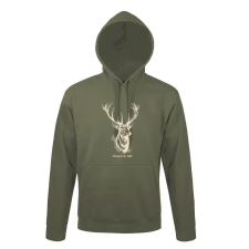  Kapucnis pulóver (szarvas mintával) 50% pamut 50% poliészter, military green, L munkaruha