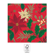 Karácsony i Holly Poinsettia szalvéta 20 db-os 33x33 cm FSC party kellék