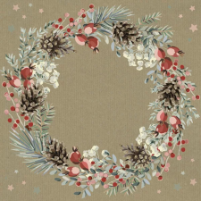 Karácsony Wreath on Kraft szalvéta 20 db-os 33x33 cm party kellék