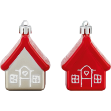  Karácsonyfadísz-készlet házikó alakú 4 darabos piros-szürke karácsonyfadísz