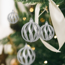 Karácsonyfadísz szett - glitteres ezüst gömbdísz - 7 cm - 6 db / csomag karácsonyfadísz