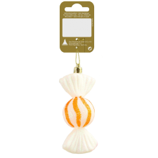  Karácsonyi dekor cukorka dísz műanyagból 10 cm fehér-narancssárga karácsonyfadísz