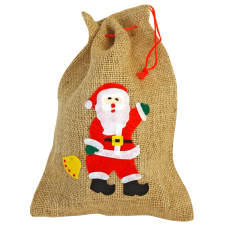  Karácsonyi dekor Mikulás jutazsák 26 cm x 35 cm barna-piros karácsonyi dekoráció