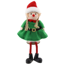  Karácsonyi dekor tündérlány szövetből 19,5 cm zöld-piros karácsonyi dekoráció