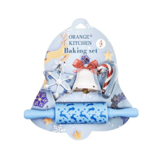  Karácsonyi fém kiszúró szett – 4 részes, sodrófával, Kék sütés és főzés