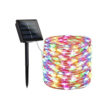 Karácsonyi fényfüzér, 12 méter átlátszó 100LED, leszúrható állítható napelemes panel - Színes kültéri izzósor
