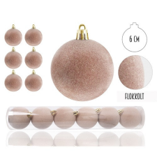  Karácsonyi gömb flokkolt krém színű 6 db/csomag dekorációs kellék