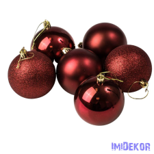  Karácsonyi gömb szett 6 db-os 8cm - Bordó karácsonyfadísz