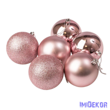  Karácsonyi gömb szett 6 db-os 8cm - Rózsaszín karácsonyfadísz