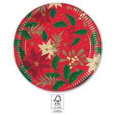 Karácsonyi Holly Poinsettia papírtányér 8 db-os 23 cm FSC party kellék