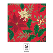 Karácsonyi Holly Poinsettia szalvéta 20 db-os 33x33 cm FSC party kellék