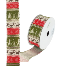  Karácsonyi juta szalag - zöld-piros, drótos szegéllyel szalag, masni