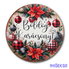 Karácsonyi kör tábla 20cm - Díszgömbös virágos - Boldog Karácsonyt dekorációs kellék