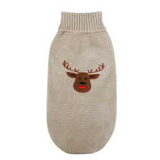  Karácsonyi kötött kutyapulóver rénszarvas mintával, barna M-es kutyaruha