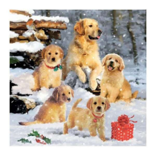 Karácsonyi kutyás szalvéta - 25x25 cm - Golden retriever puppies papírárú, csomagoló és tárolóeszköz