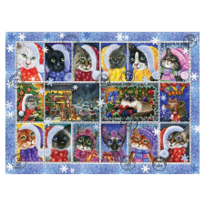 Karácsonyi macska bélyegek 1000 darabos puzzle puzzle, kirakós