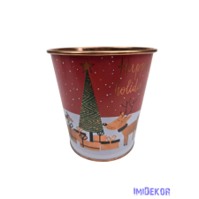  Karácsonyi mintás bádog kaspó 10 cm - Happy Holiday dekorációs kellék