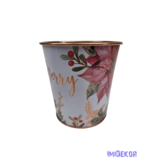  Karácsonyi mintás bádog kaspó 10 cm - Merry dekorációs kellék