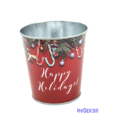  Karácsonyi mintás bádog kaspó 10cm - Happy Holiday dekorációs kellék